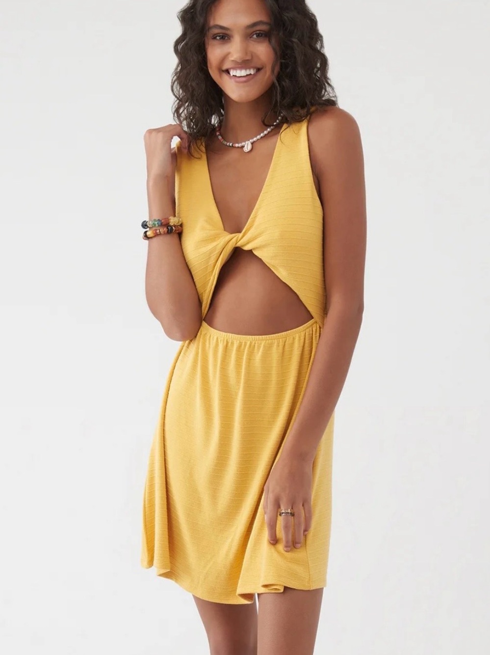 O'Neill Cut Out Brye Bright Yellow Ribbed Dress
